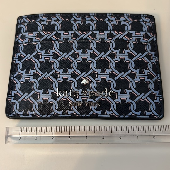 Kate Spade Link Slim Card Case Holder Leather Blue Multi New - Picture 3 of 5